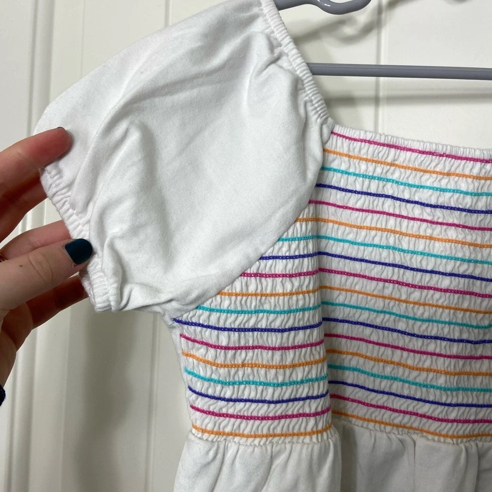NWOT Children’s Place girl’s white color stripe elastic puff sleeve blouse top L
